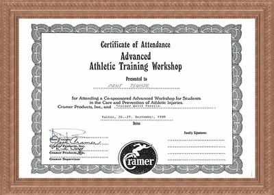 Certificate of Attendance on courses of Athletic Training