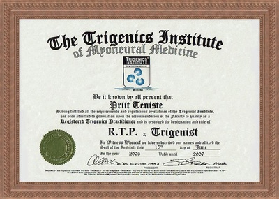 Certificate of registered Trigenics practitioner